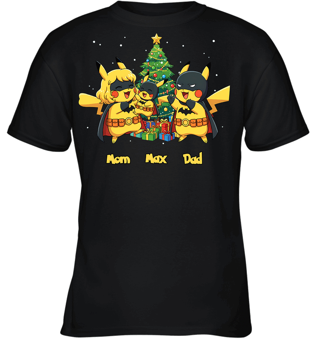 Pikachu x Batman Christmas Family Parents And Son Graphic T-shirt