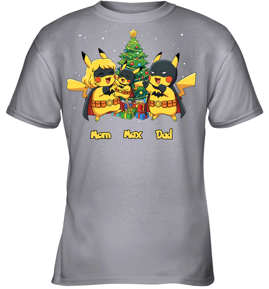 Pikachu x Batman Christmas Family Parents And Son Graphic T-shirt