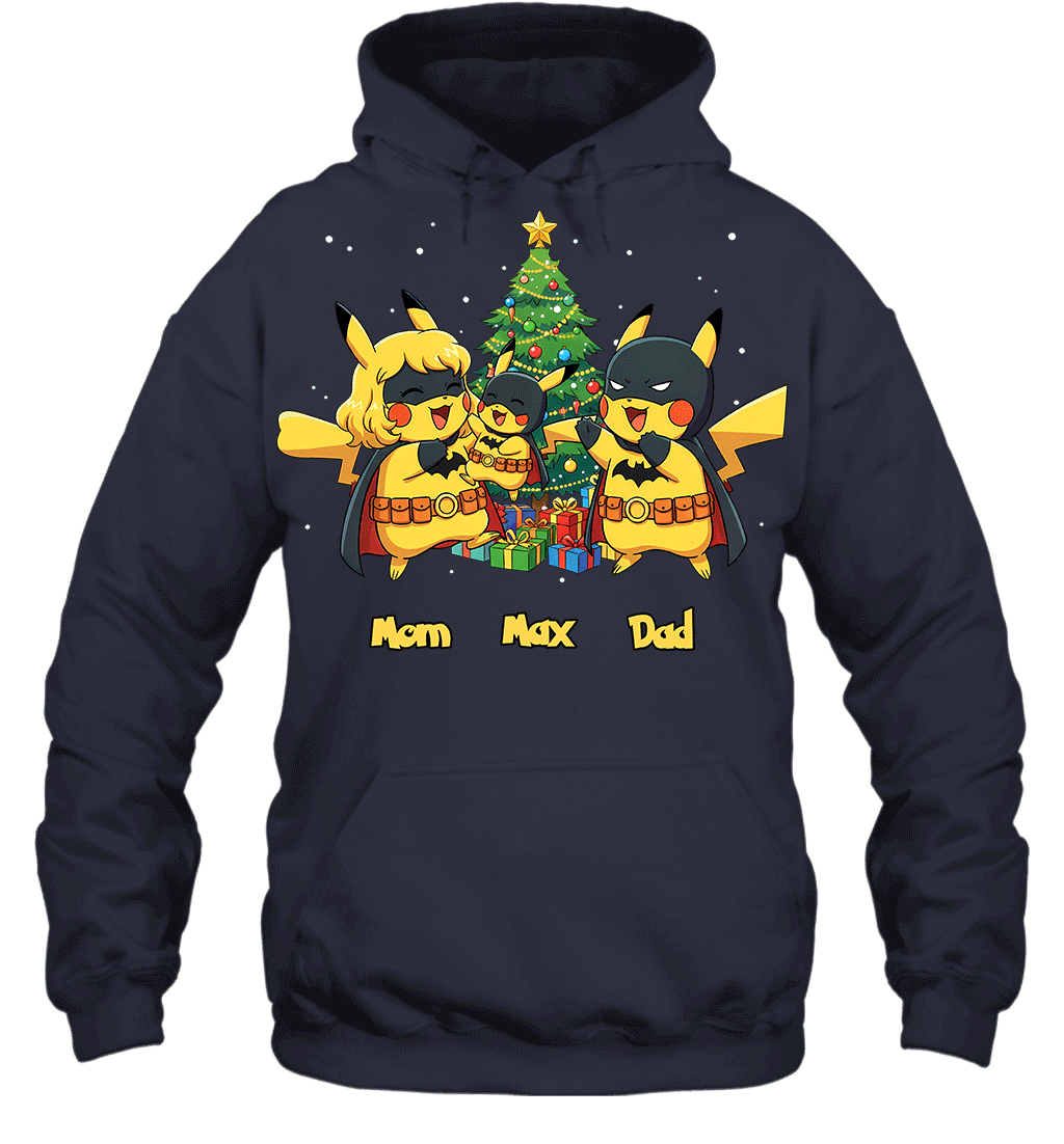 Pikachu x Batman Christmas Family Parents And Son Graphic T-shirt