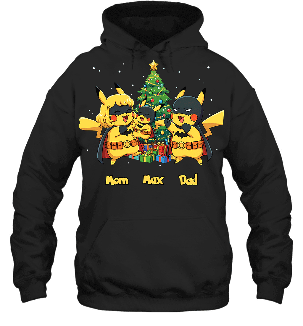 Pikachu x Batman Christmas Family Parents And Son Graphic T-shirt