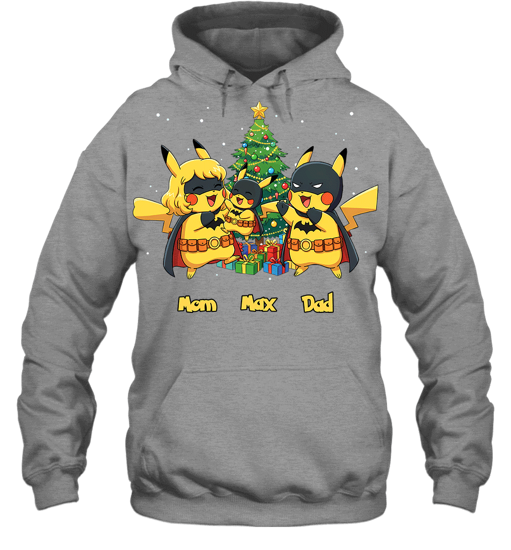 Pikachu x Batman Christmas Family Parents And Son Graphic T-shirt