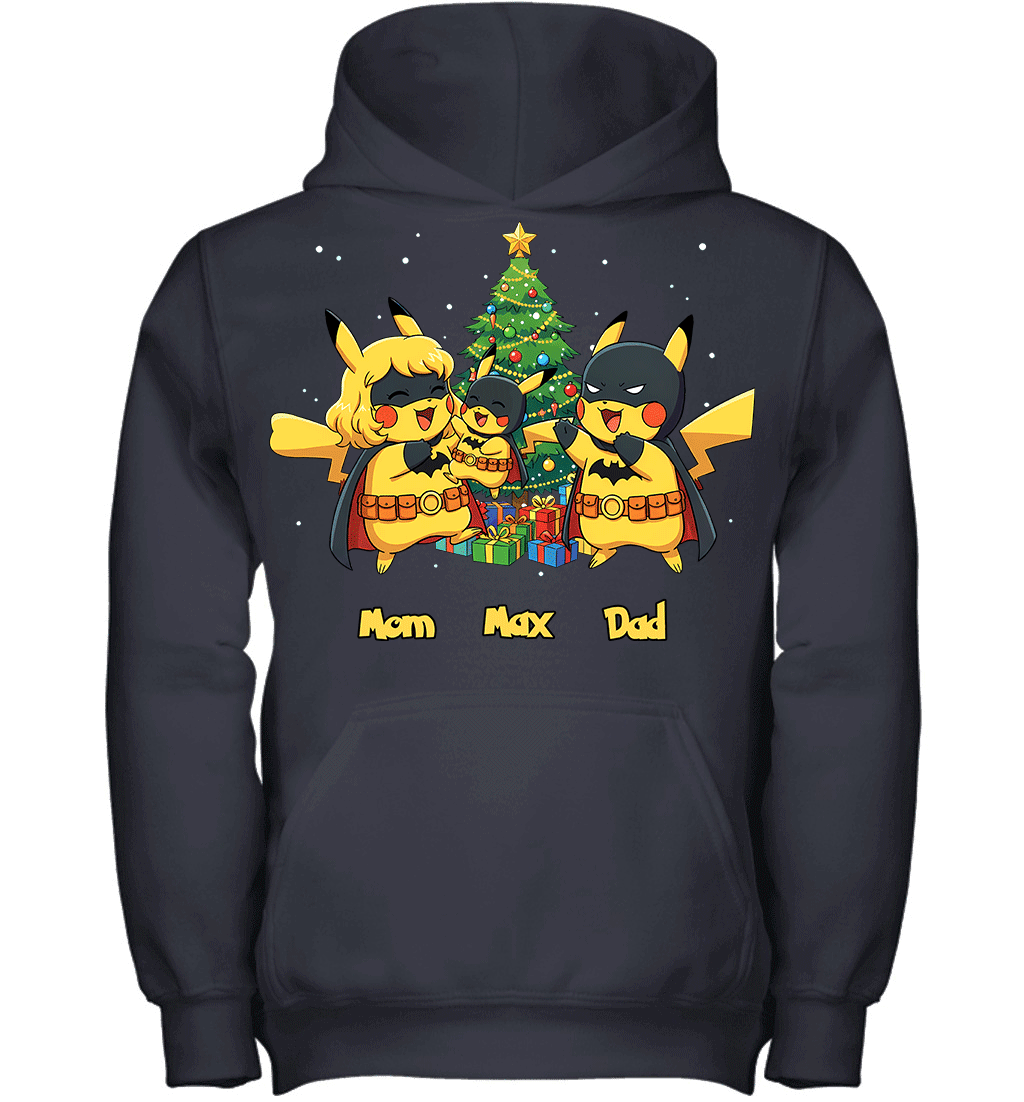 Pikachu x Batman Christmas Family Parents And Son Graphic T-shirt