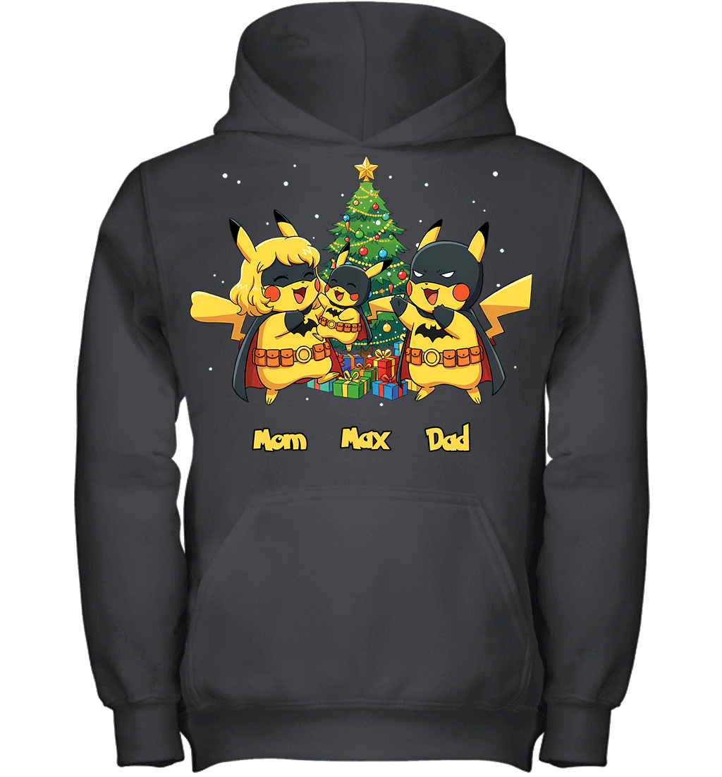 Pikachu x Batman Christmas Family Parents And Son Graphic T-shirt