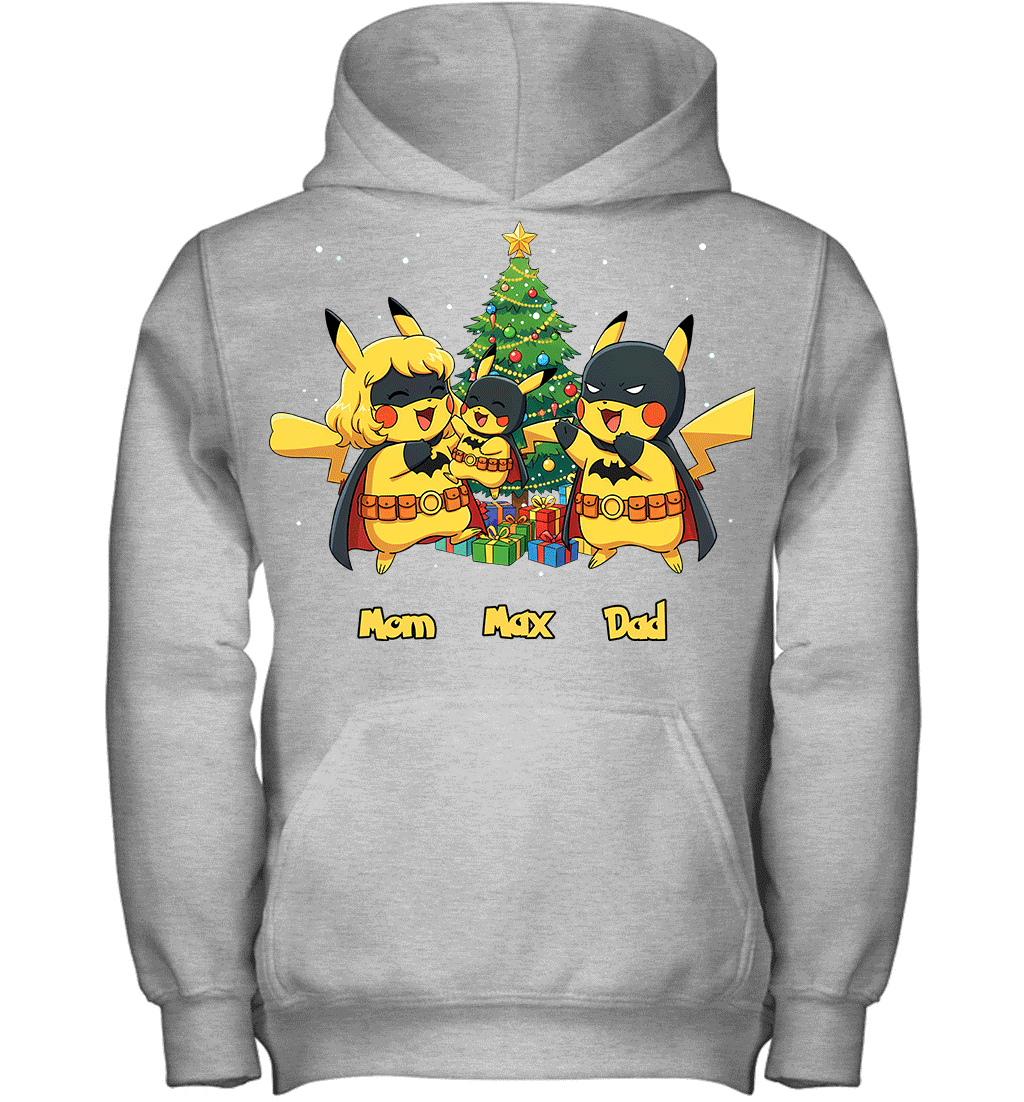 Pikachu x Batman Christmas Family Parents And Son Graphic T-shirt