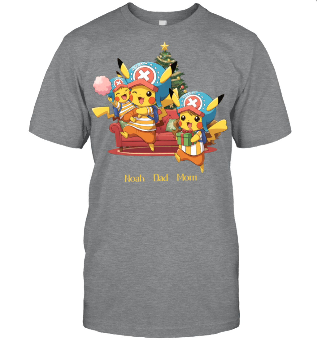 Pikachu x Chopper Parents & Son Custom Name Christmas T-Shirt for Family