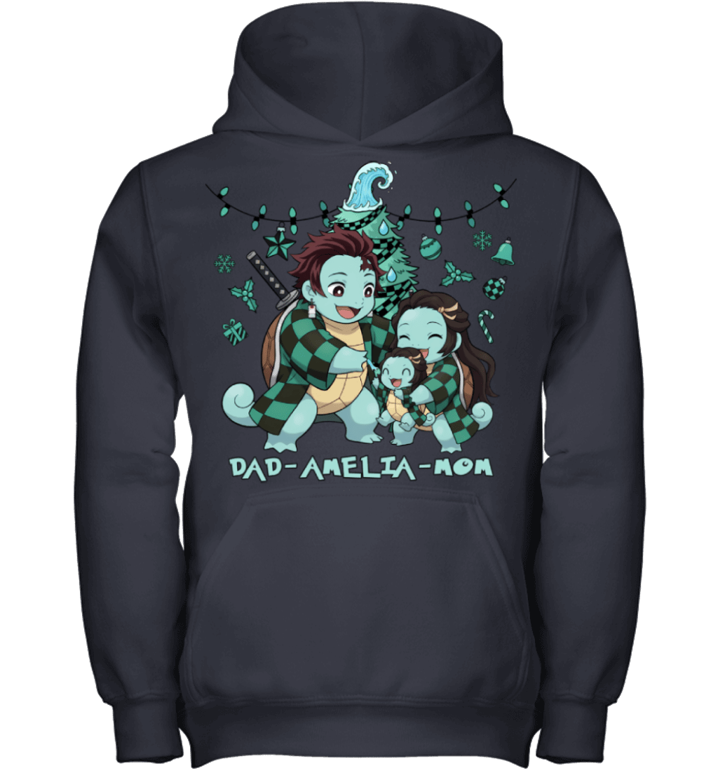 Squirtle x Kamado Tanjiro Parents & Daughter Custom Name Christmas T-Shirt for Family