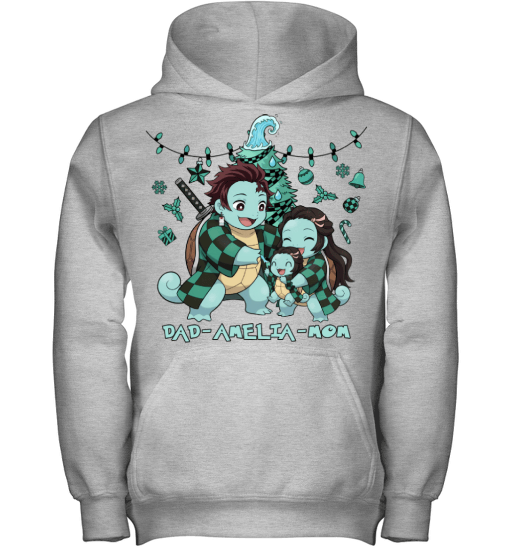 Squirtle x Kamado Tanjiro Parents & Daughter Custom Name Christmas T-Shirt for Family