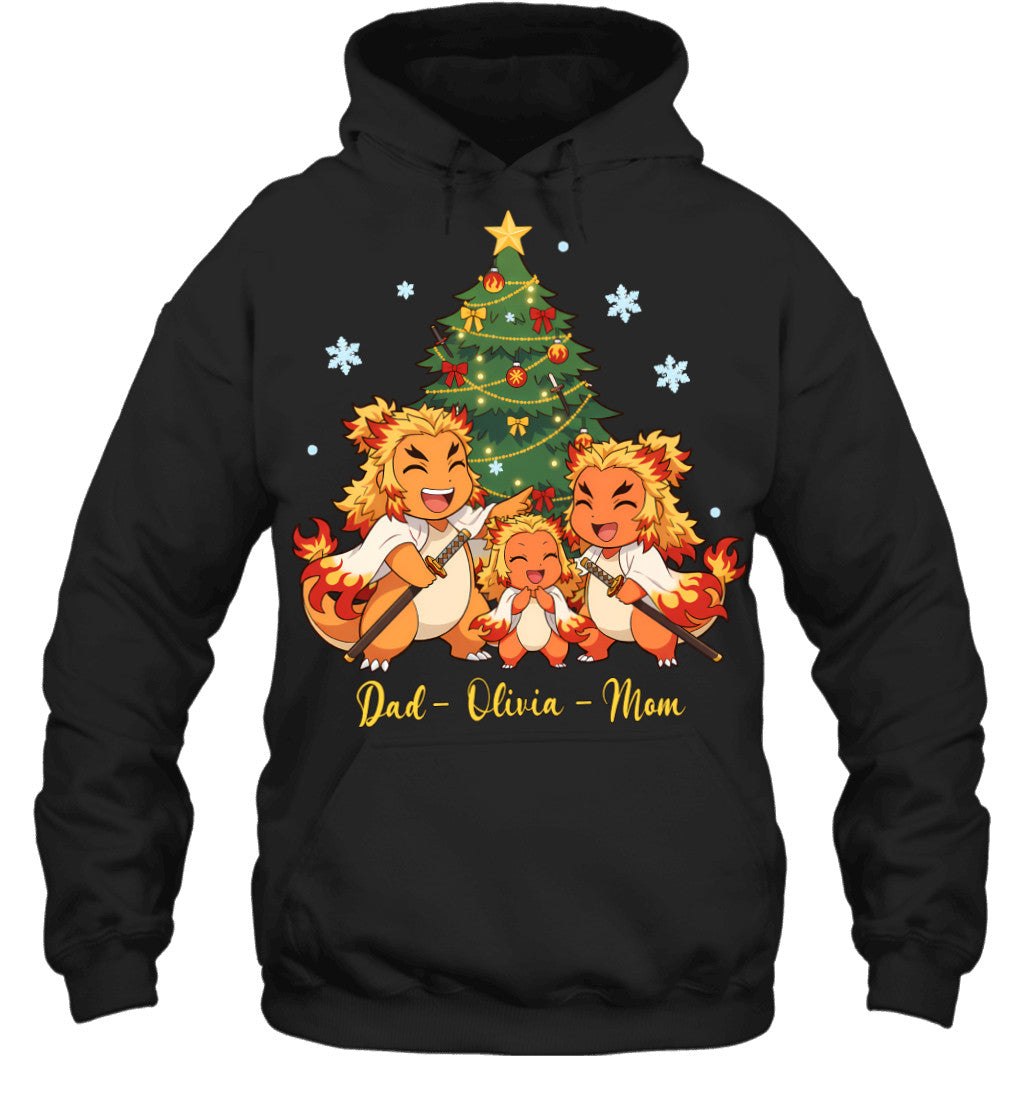 Charmander x Rengoku Parents & Daughter Custom Name Christmas T-Shirt for Family