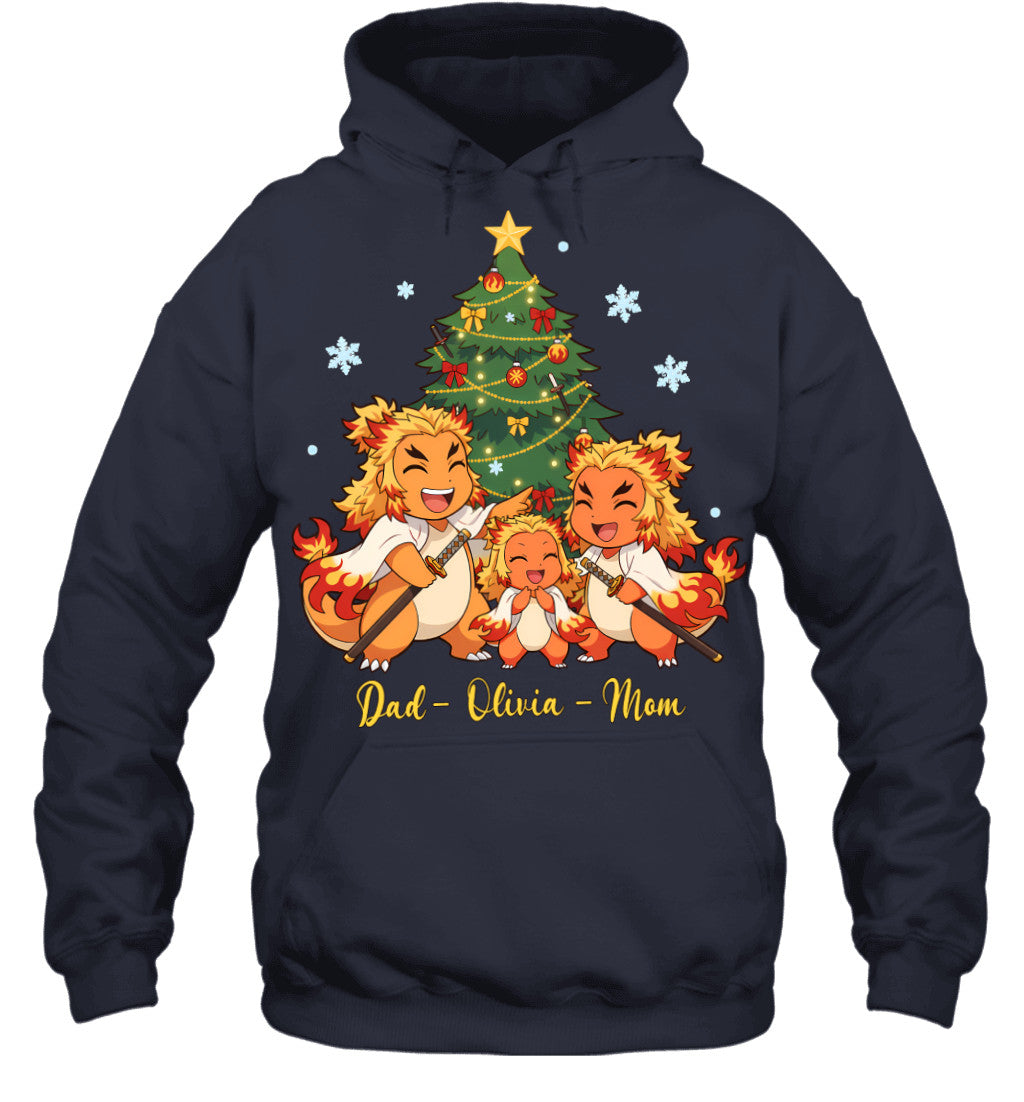 Charmander x Rengoku Parents & Daughter Custom Name Christmas T-Shirt for Family