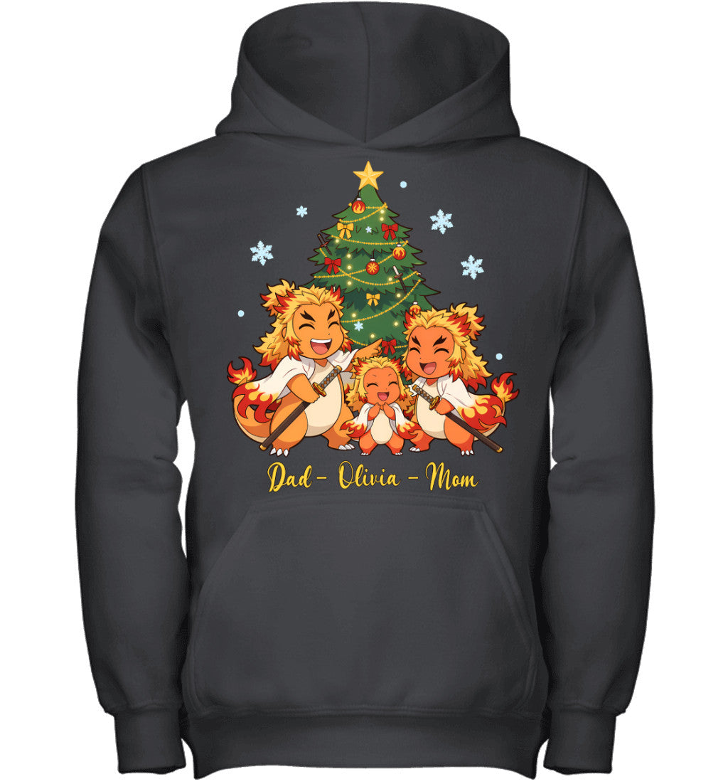Charmander x Rengoku Parents & Daughter Custom Name Christmas T-Shirt for Family