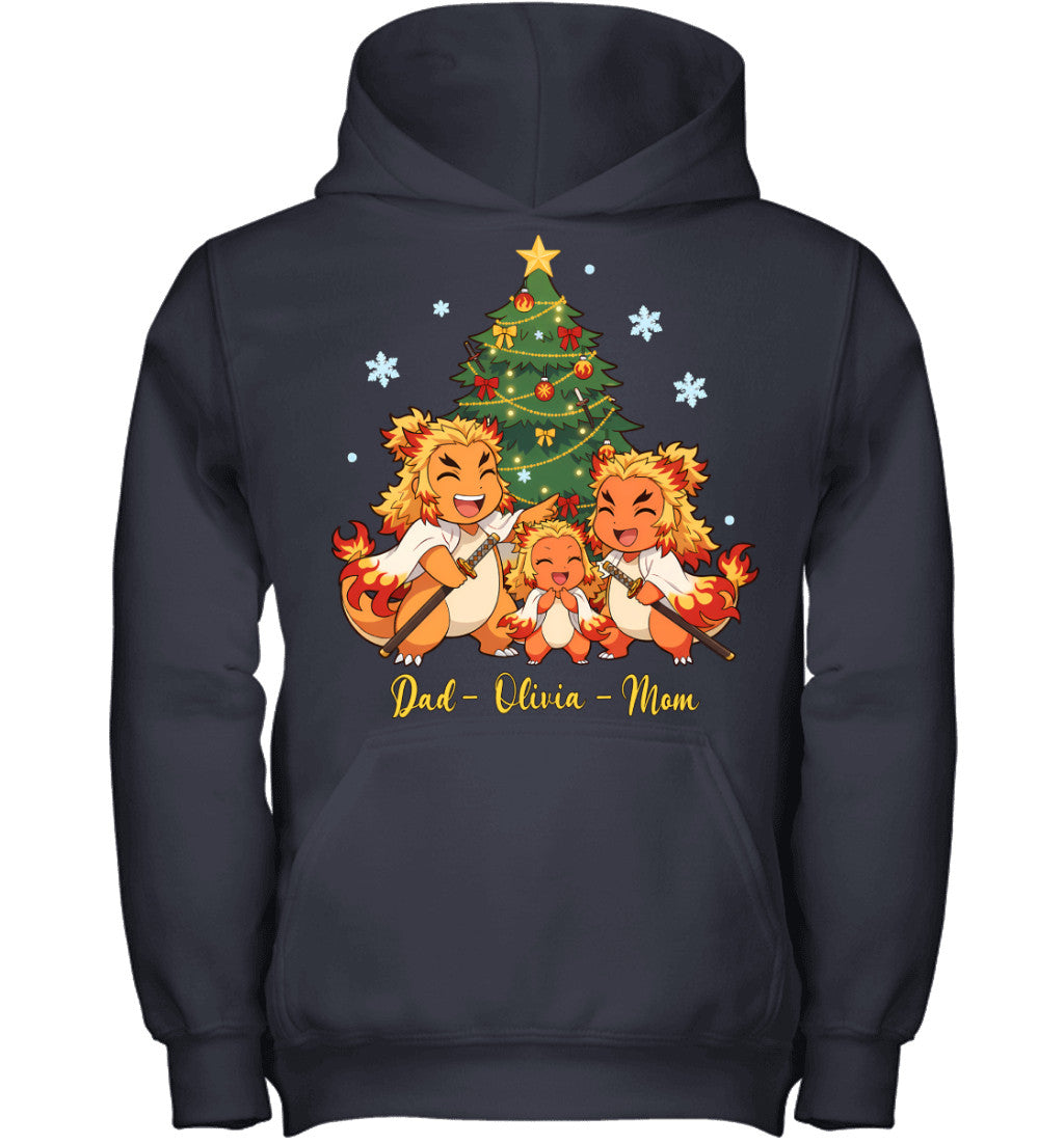 Charmander x Rengoku Parents & Daughter Custom Name Christmas T-Shirt for Family