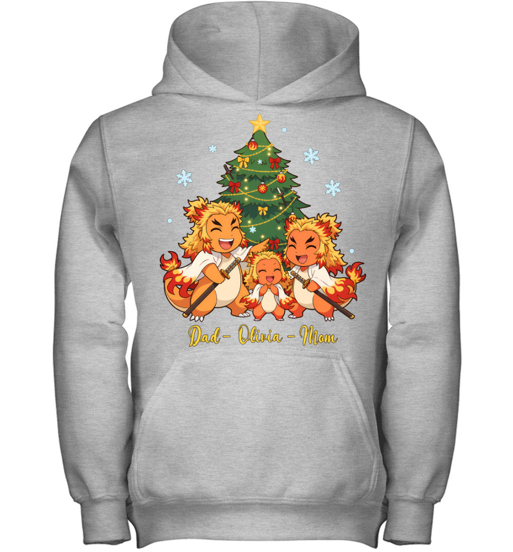 Charmander x Rengoku Parents & Daughter Custom Name Christmas T-Shirt for Family