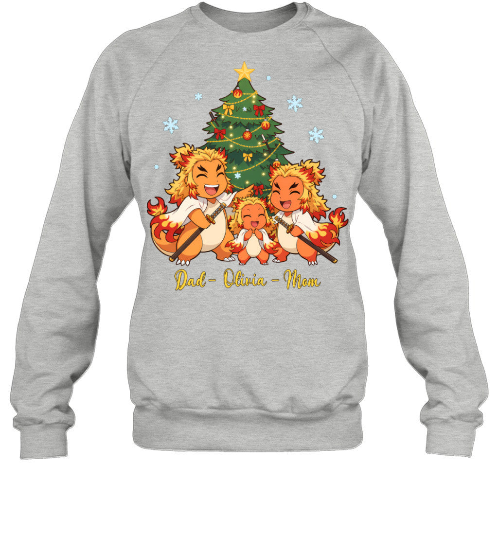 Charmander x Rengoku Parents & Daughter Custom Name Christmas T-Shirt for Family