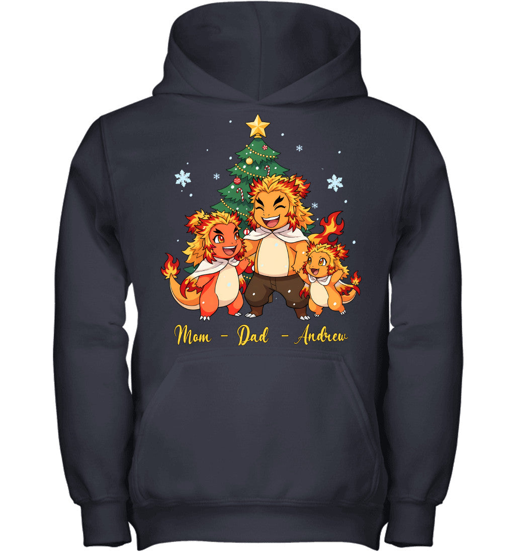 Charmander x Rengoku Parents & Son Custom Name Christmas T-Shirt for Family