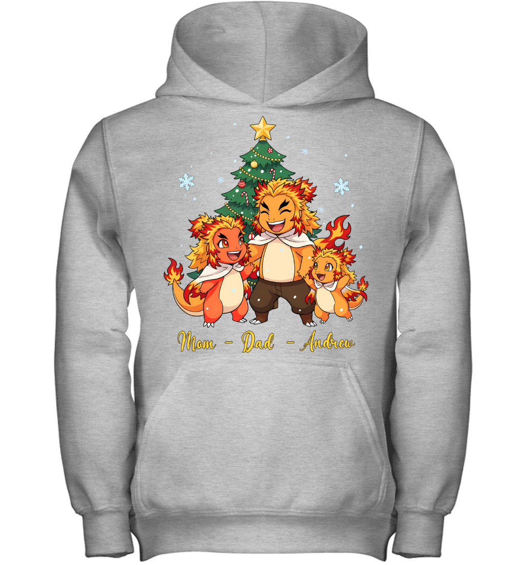 Charmander x Rengoku Parents & Son Custom Name Christmas T-Shirt for Family