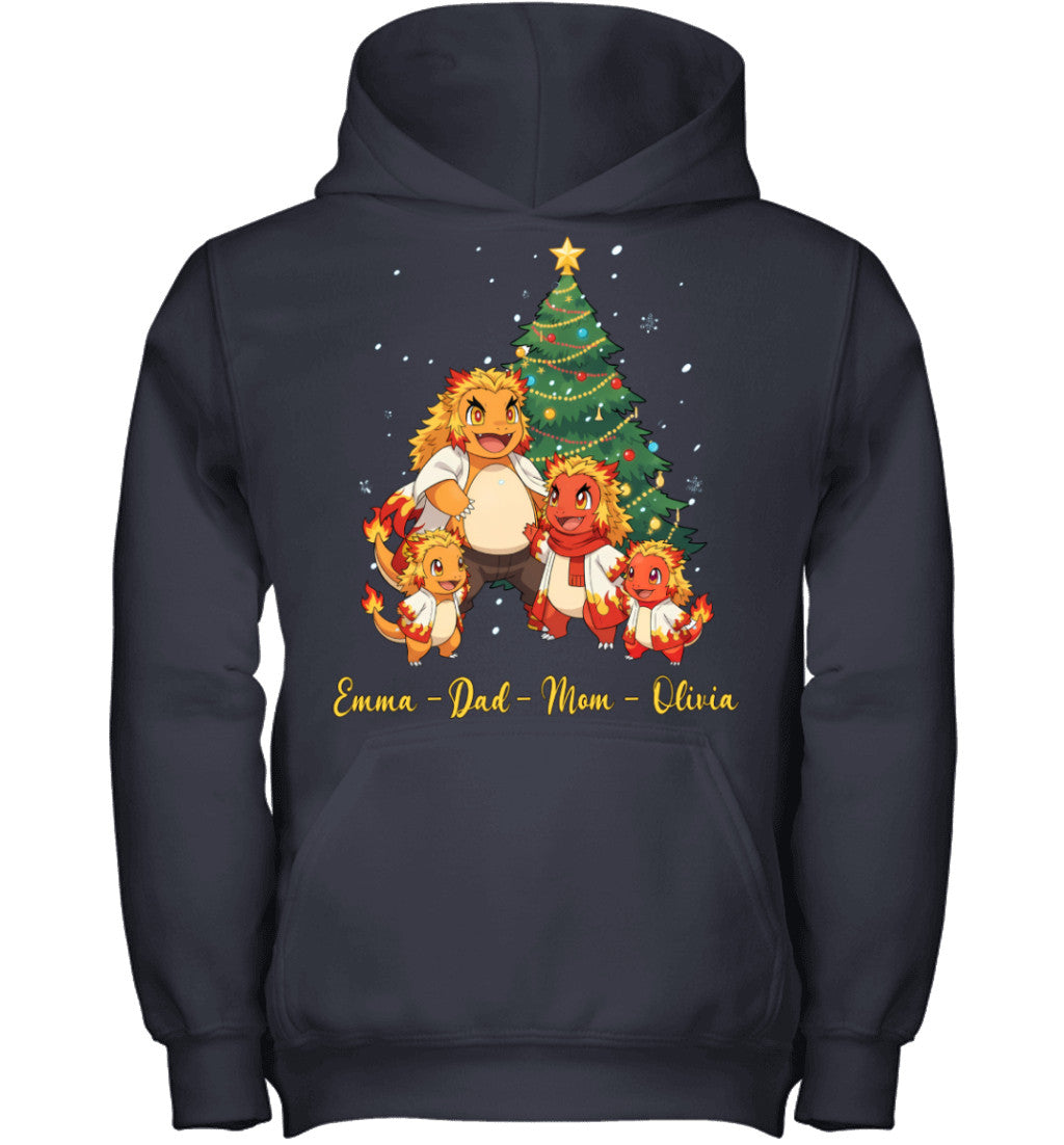 Charmander x Rengoku Parents & Kids Custom Name Christmas T-Shirt for Family