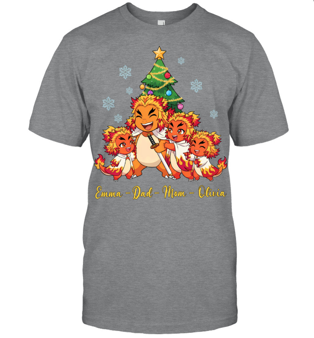 Charmander x Rengoku Parents & Daughters Custom Name Christmas T-Shirt for Family