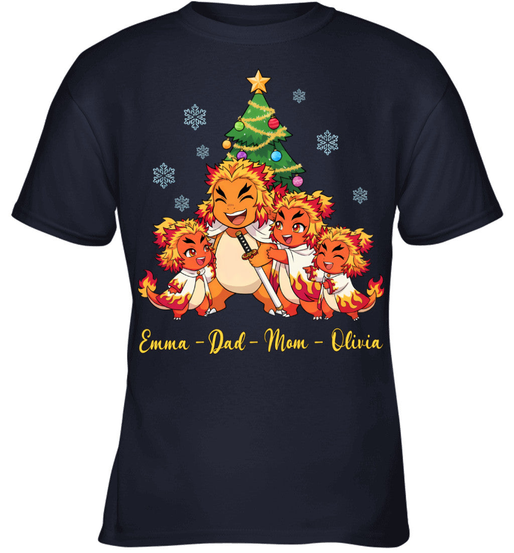 Charmander x Rengoku Parents & Daughters Custom Name Christmas T-Shirt for Family