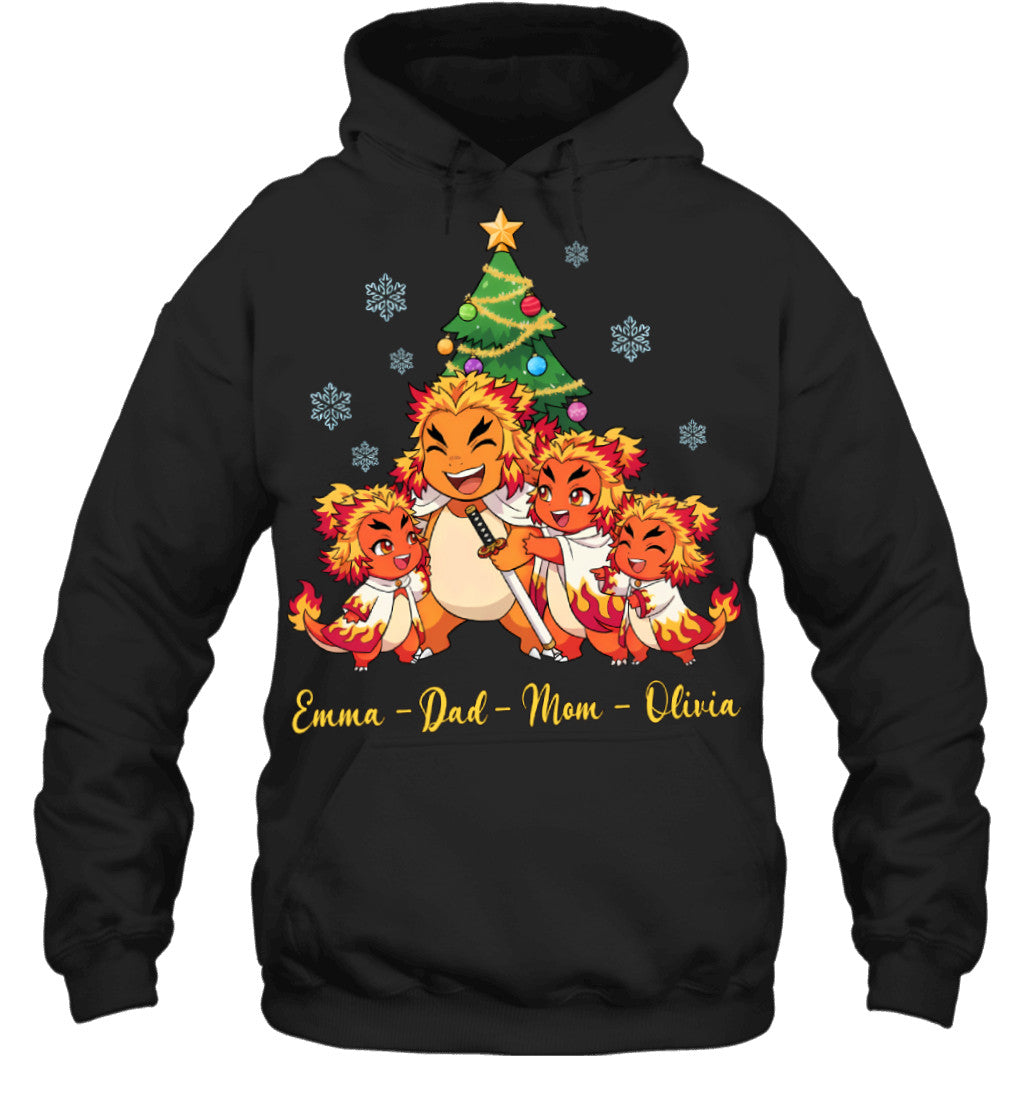 Charmander x Rengoku Parents & Daughters Custom Name Christmas T-Shirt for Family