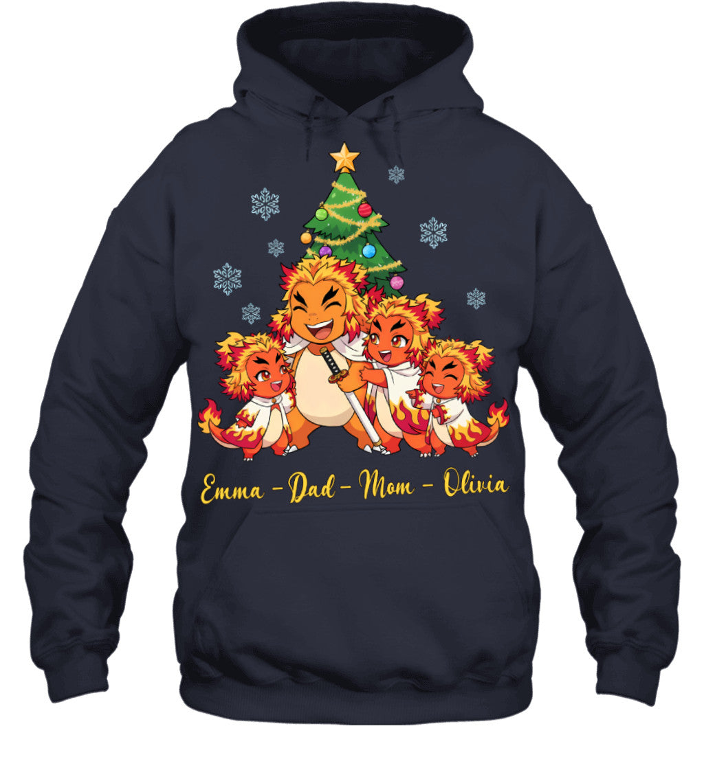 Charmander x Rengoku Parents & Daughters Custom Name Christmas T-Shirt for Family
