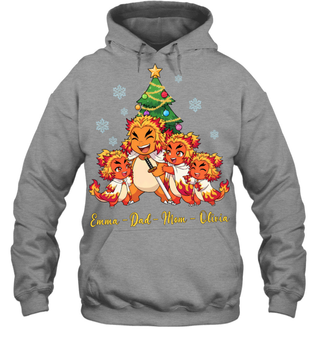 Charmander x Rengoku Parents & Daughters Custom Name Christmas T-Shirt for Family