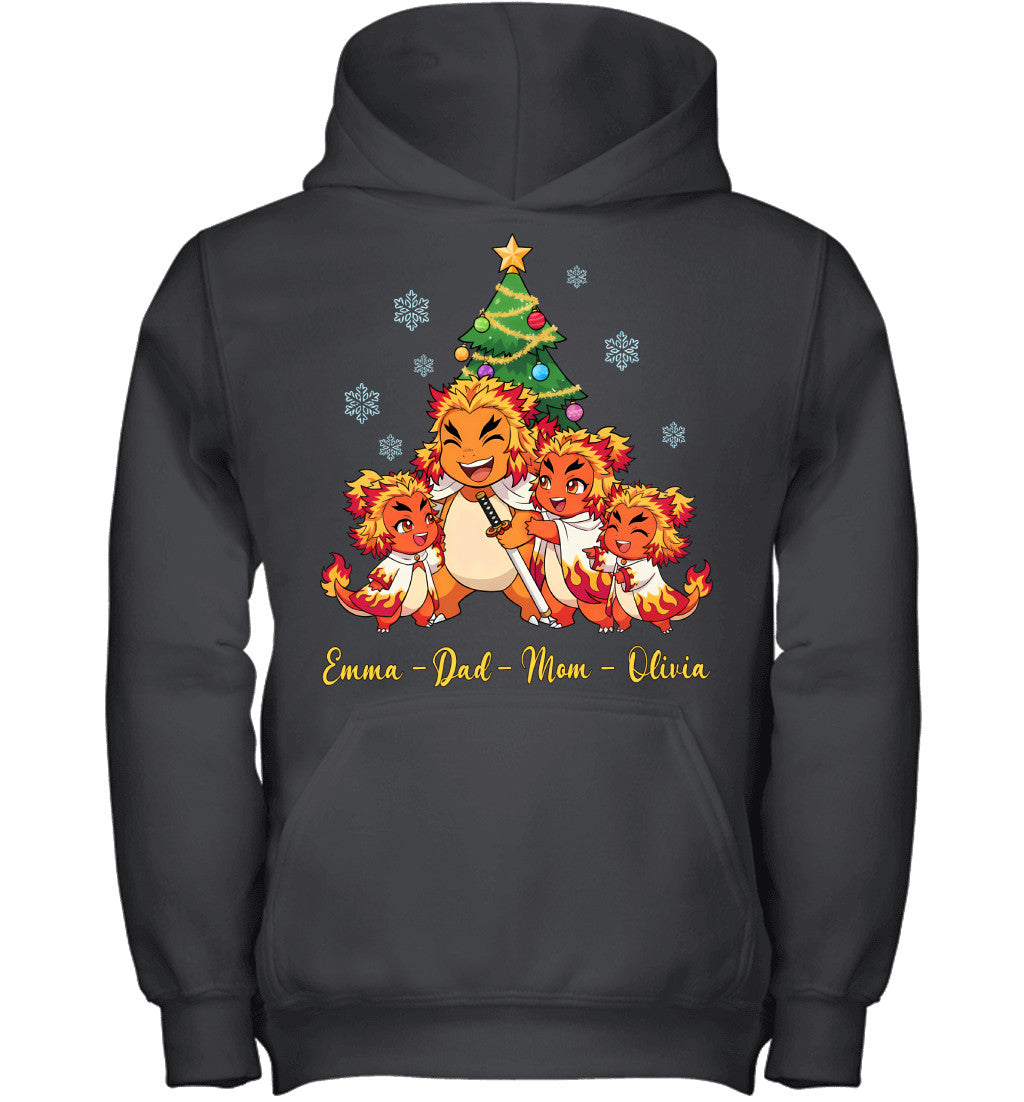 Charmander x Rengoku Parents & Daughters Custom Name Christmas T-Shirt for Family