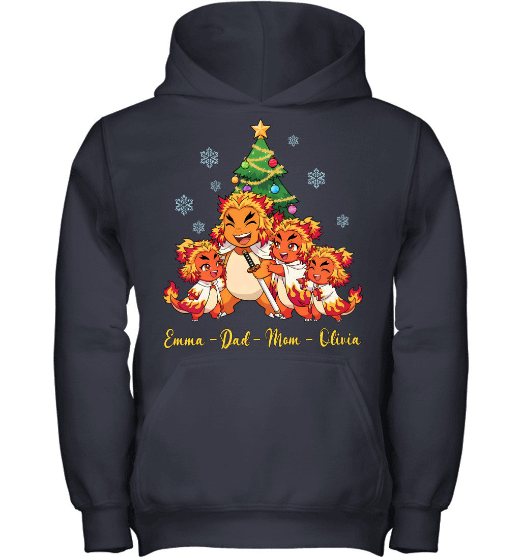 Charmander x Rengoku Parents & Daughters Custom Name Christmas T-Shirt for Family