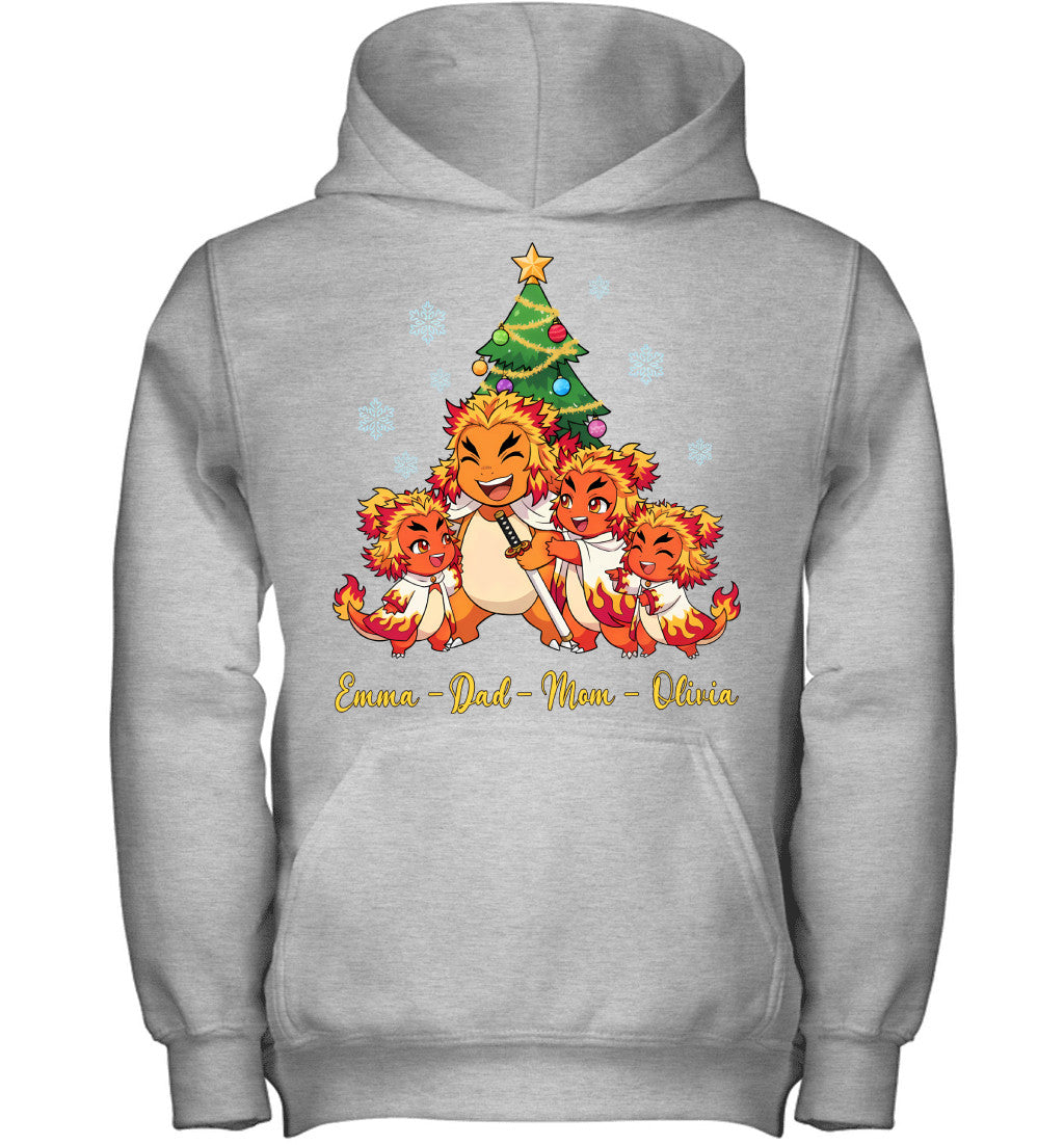 Charmander x Rengoku Parents & Daughters Custom Name Christmas T-Shirt for Family