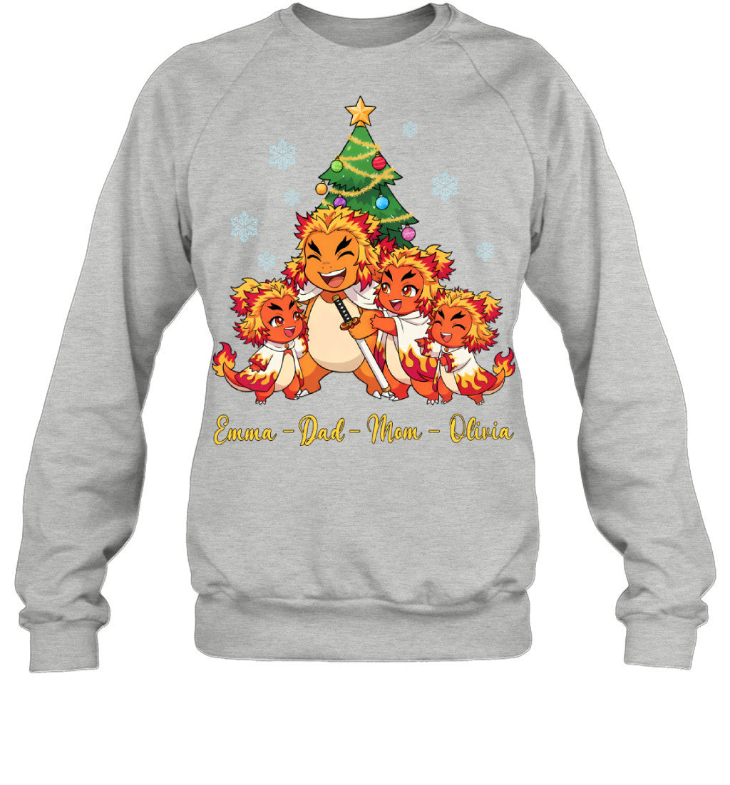 Charmander x Rengoku Parents & Daughters Custom Name Christmas T-Shirt for Family