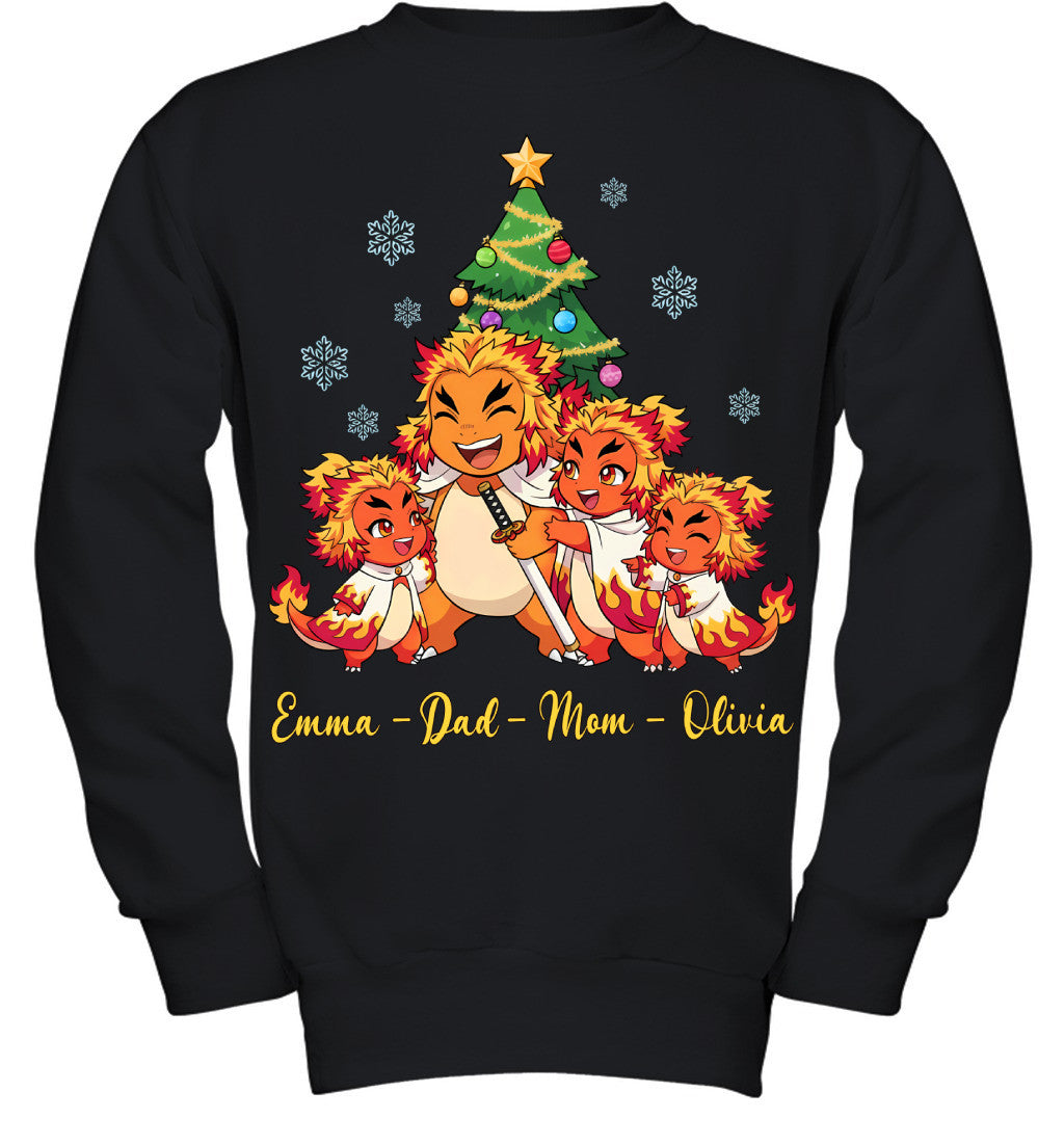 Charmander x Rengoku Parents & Daughters Custom Name Christmas T-Shirt for Family