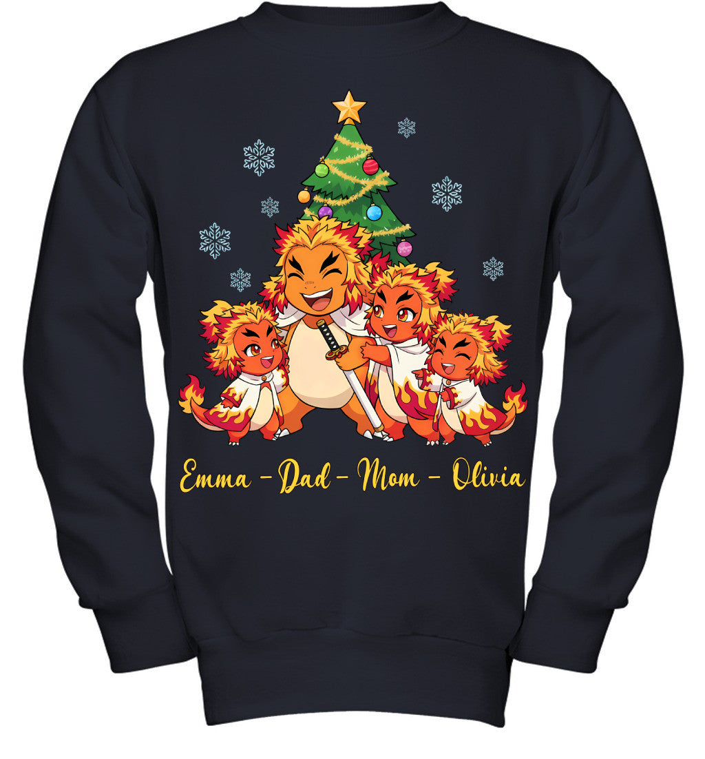 Charmander x Rengoku Parents & Daughters Custom Name Christmas T-Shirt for Family