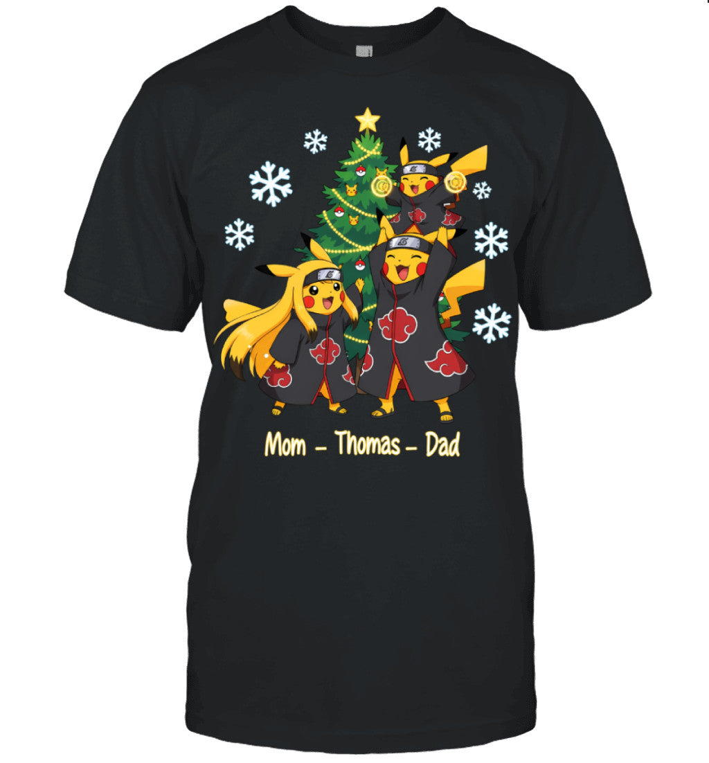 Pikachu x Uchiha Akatsuki Parents & Son Custom Name Christmas T-Shirt for Family