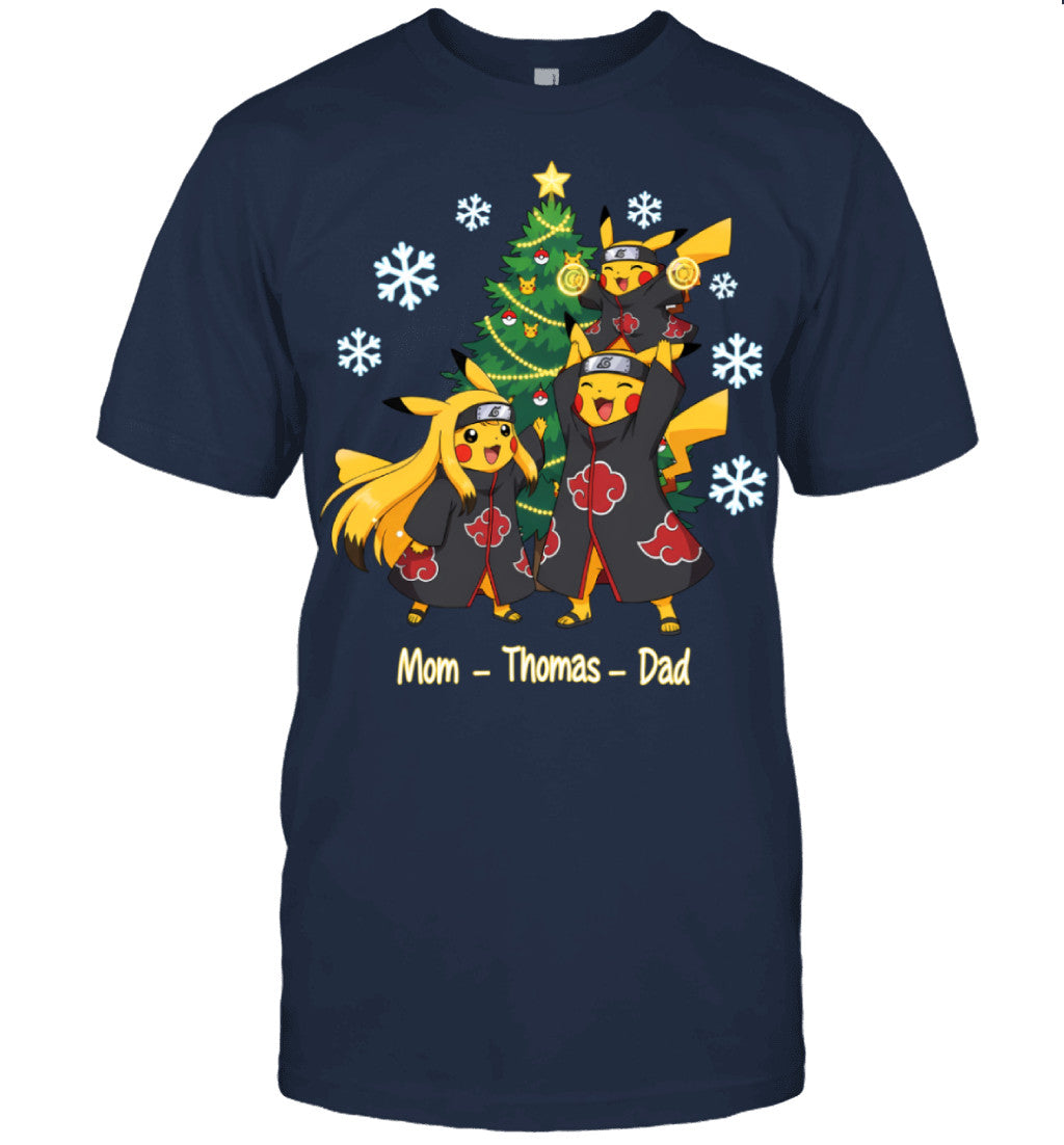 Pikachu x Uchiha Akatsuki Parents & Son Custom Name Christmas T-Shirt for Family