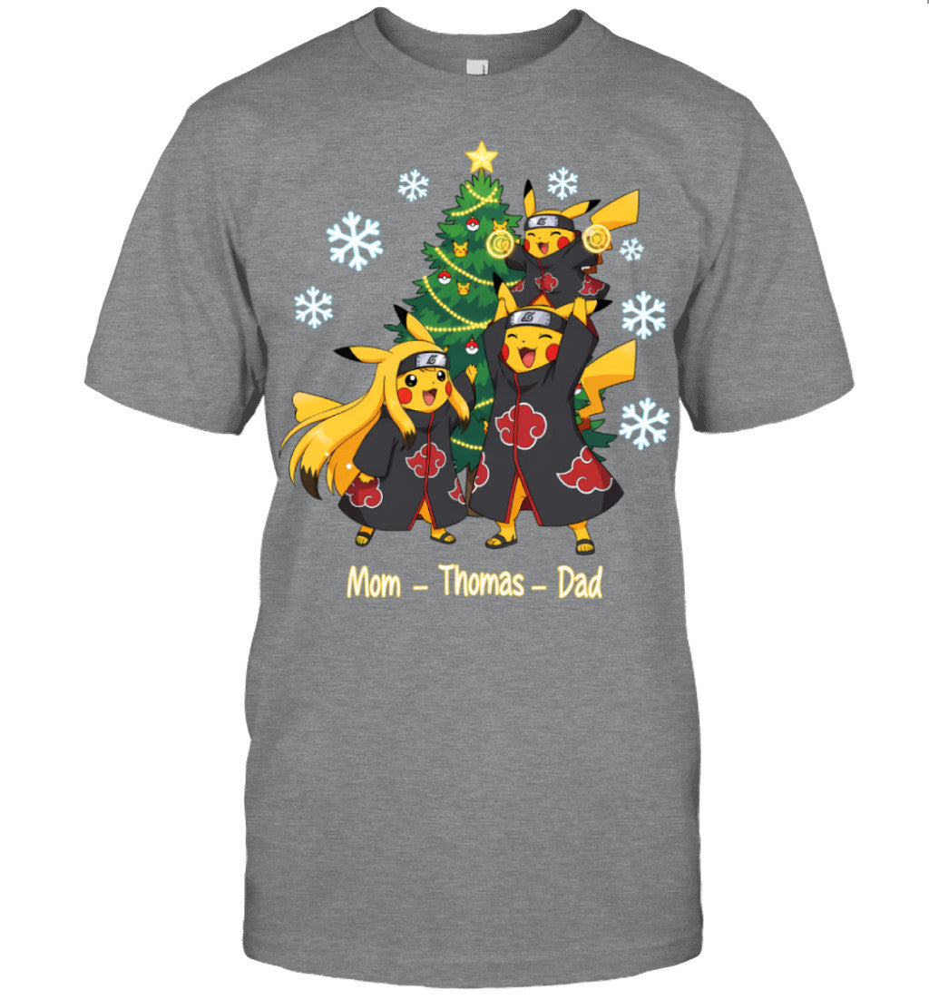 Pikachu x Uchiha Akatsuki Parents & Son Custom Name Christmas T-Shirt for Family