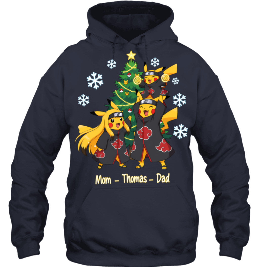 Pikachu x Uchiha Akatsuki Parents & Son Custom Name Christmas T-Shirt for Family