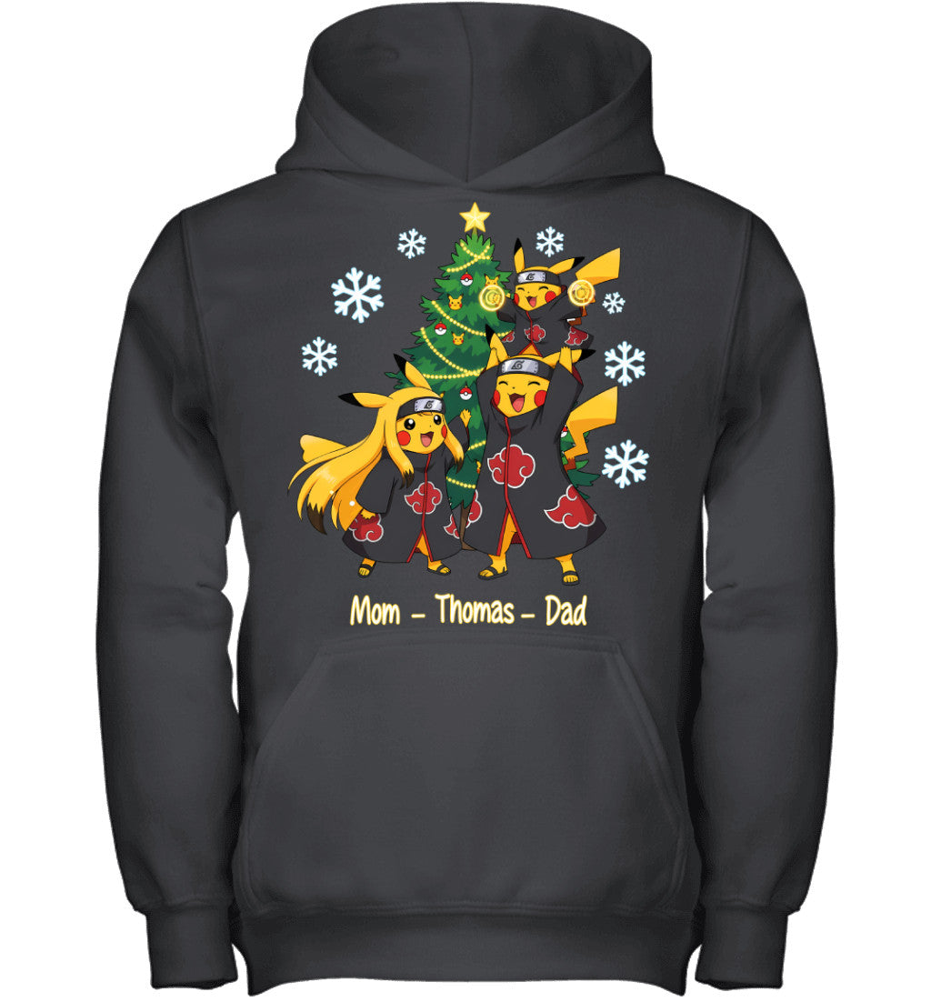 Pikachu x Uchiha Akatsuki Parents & Son Custom Name Christmas T-Shirt for Family