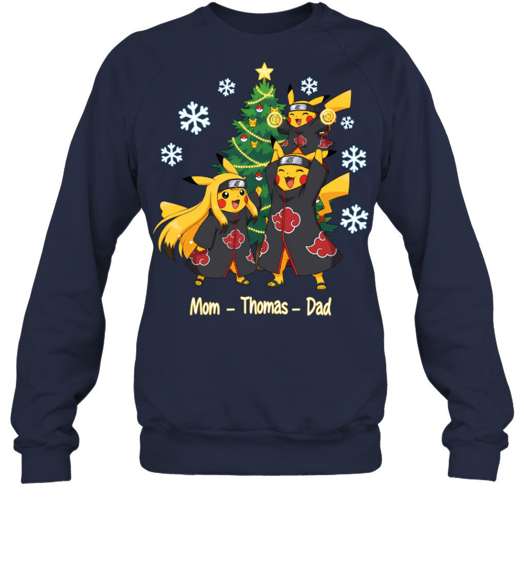 Pikachu x Uchiha Akatsuki Parents & Son Custom Name Christmas T-Shirt for Family