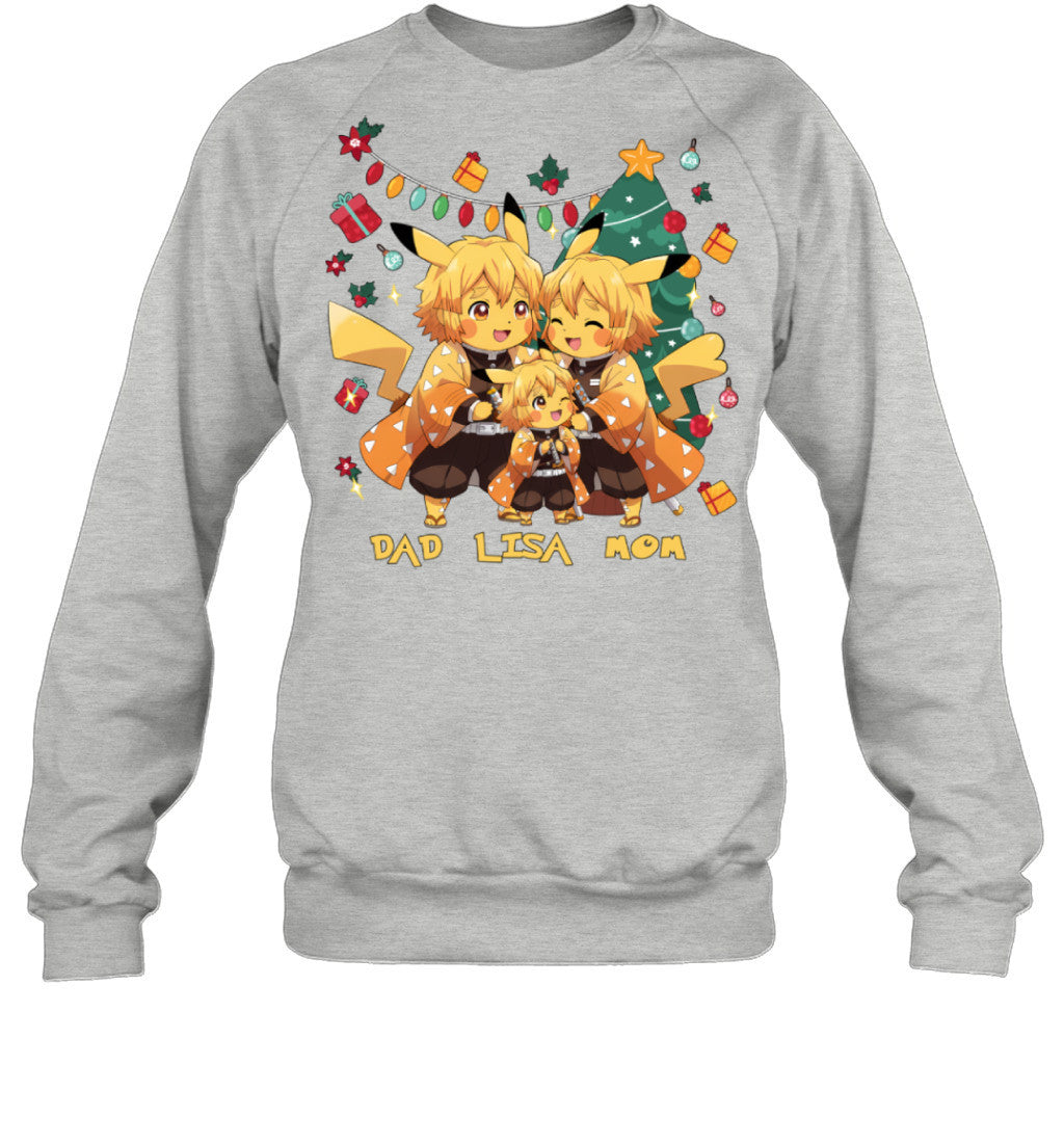 Pikachu x Zenitsu Parents & Daughter Custom Name Christmas T-Shirt for Family