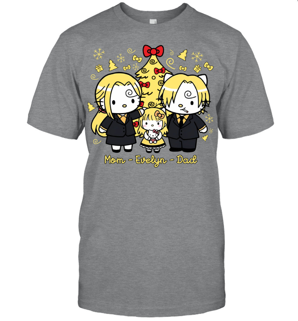 Hello Kitty x Vinsmoke Sanji Parents & Daughter Custom Name Christmas T-Shirt for Family