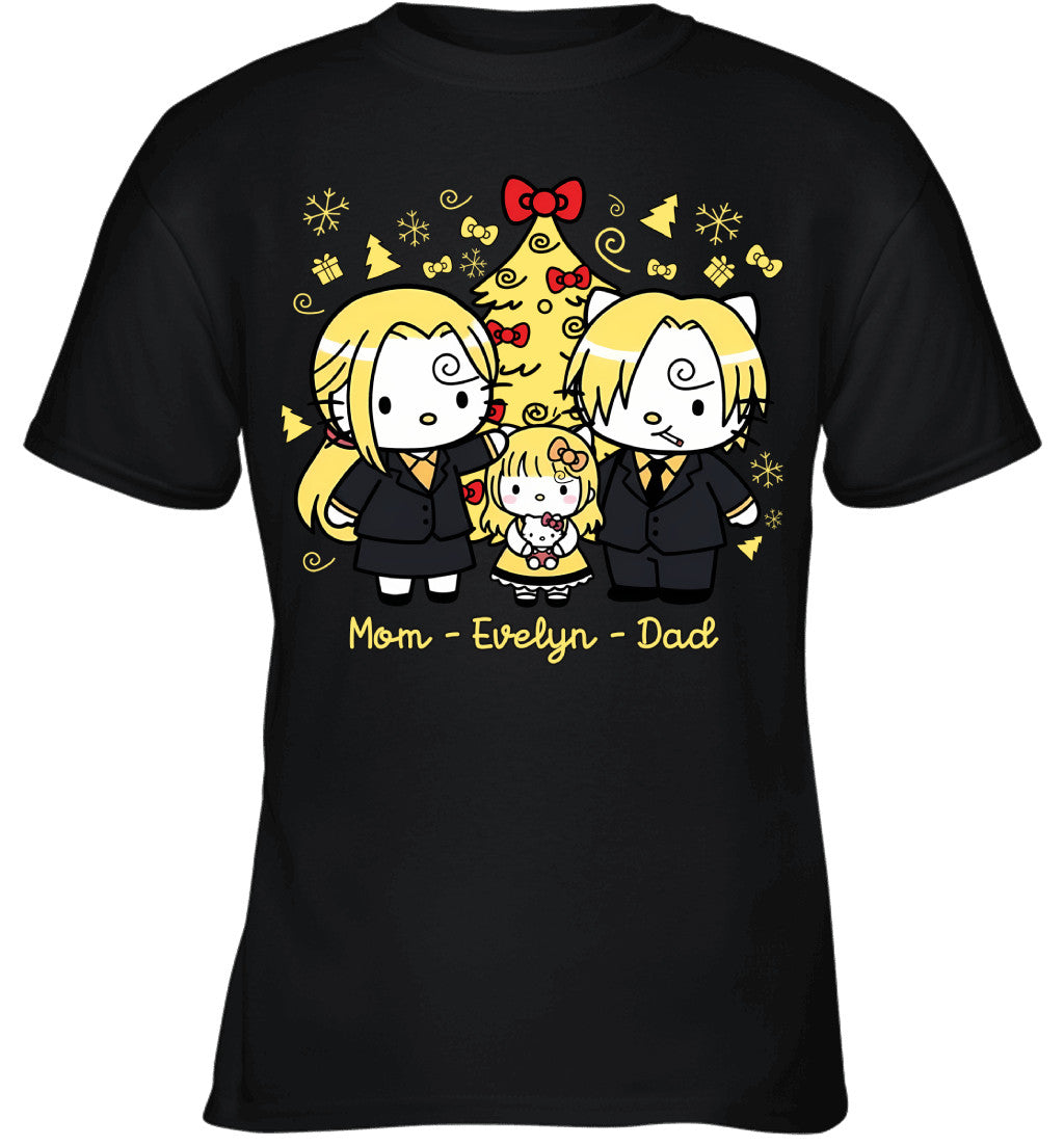 Hello Kitty x Vinsmoke Sanji Parents & Daughter Custom Name Christmas T-Shirt for Family