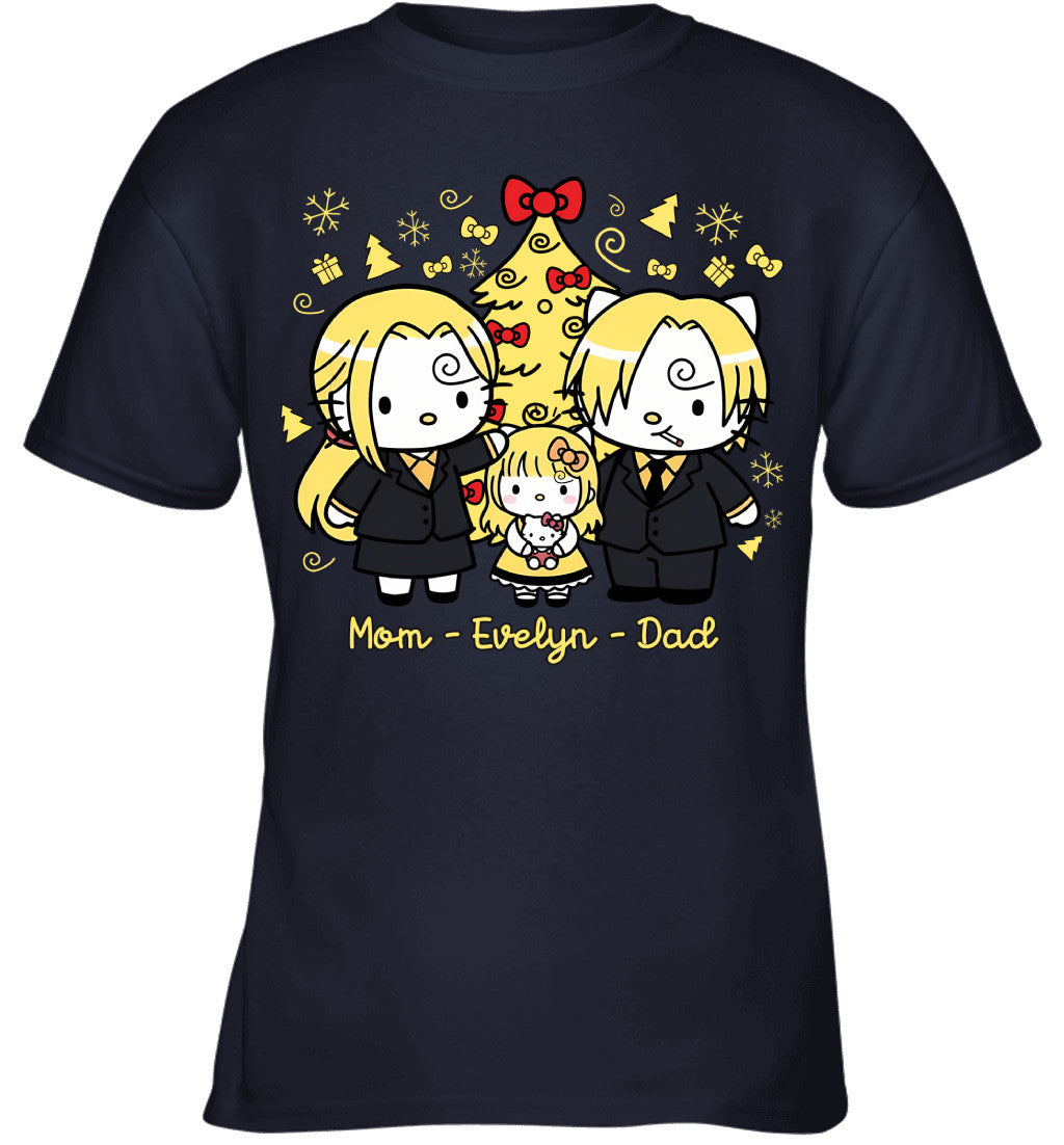 Hello Kitty x Vinsmoke Sanji Parents & Daughter Custom Name Christmas T-Shirt for Family