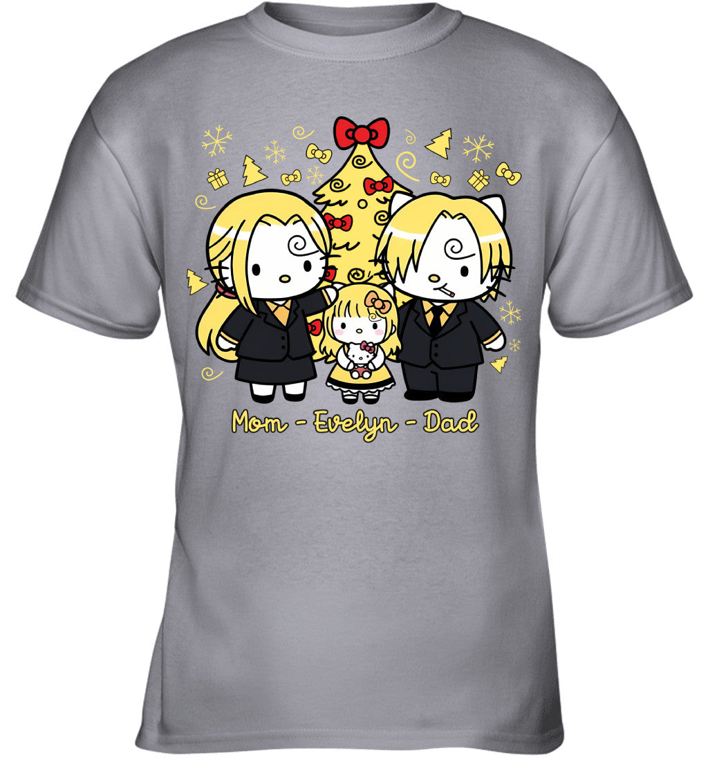 Hello Kitty x Vinsmoke Sanji Parents & Daughter Custom Name Christmas T-Shirt for Family