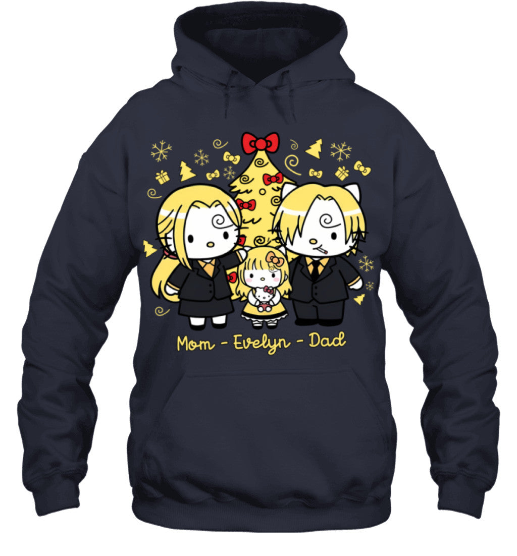 Hello Kitty x Vinsmoke Sanji Parents & Daughter Custom Name Christmas T-Shirt for Family