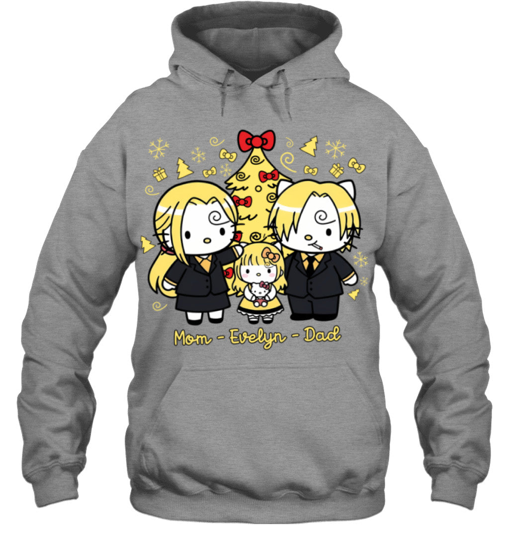 Hello Kitty x Vinsmoke Sanji Parents & Daughter Custom Name Christmas T-Shirt for Family