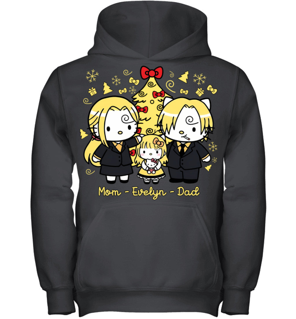 Hello Kitty x Vinsmoke Sanji Parents & Daughter Custom Name Christmas T-Shirt for Family