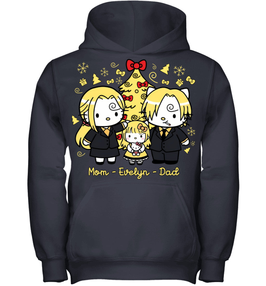 Hello Kitty x Vinsmoke Sanji Parents & Daughter Custom Name Christmas T-Shirt for Family