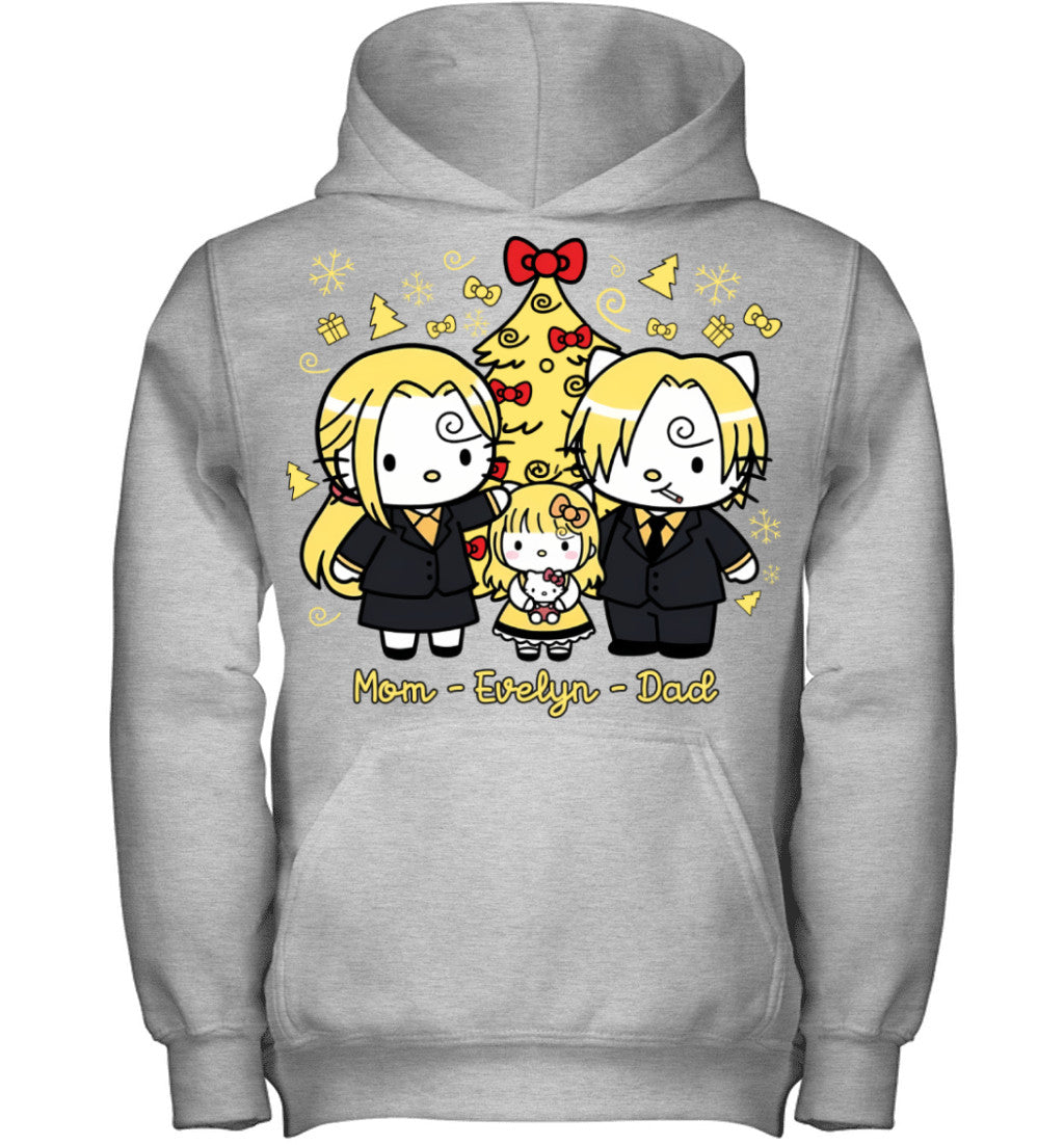 Hello Kitty x Vinsmoke Sanji Parents & Daughter Custom Name Christmas T-Shirt for Family