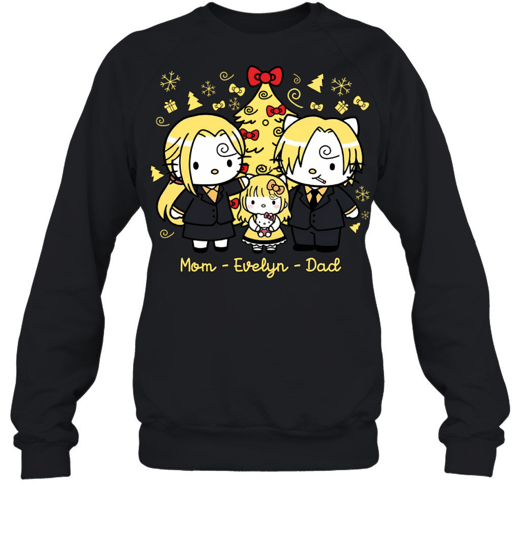 Hello Kitty x Vinsmoke Sanji Parents & Daughter Custom Name Christmas T-Shirt for Family
