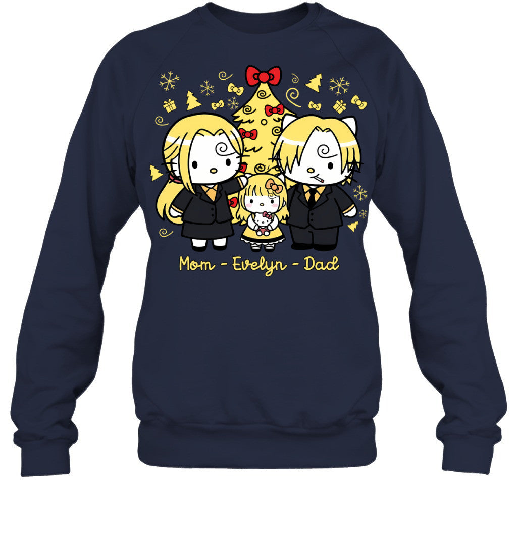 Hello Kitty x Vinsmoke Sanji Parents & Daughter Custom Name Christmas T-Shirt for Family