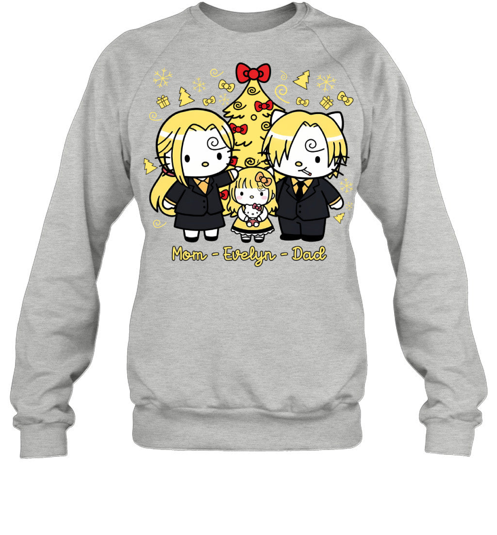 Hello Kitty x Vinsmoke Sanji Parents & Daughter Custom Name Christmas T-Shirt for Family